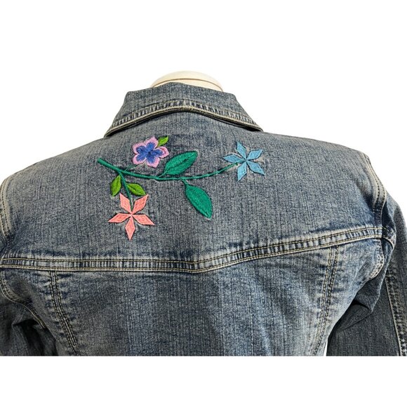 Vintage Yuka Jeans Embroidered Denim Jacket Sz Medium Womens Floral Long Sleeve - Picture 5 of 10